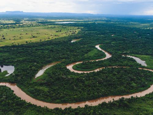 Visão geral de um rio no Pantanal, Brasil.